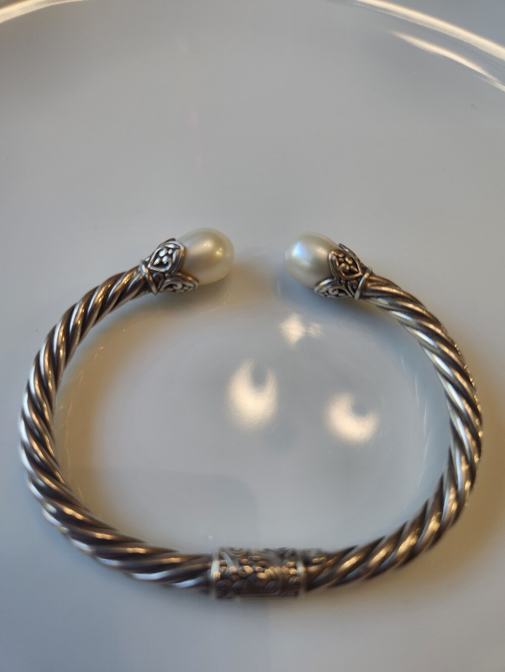 Samuel B Sterling Silver Twisted Cable Pearl Cuff Bracelet